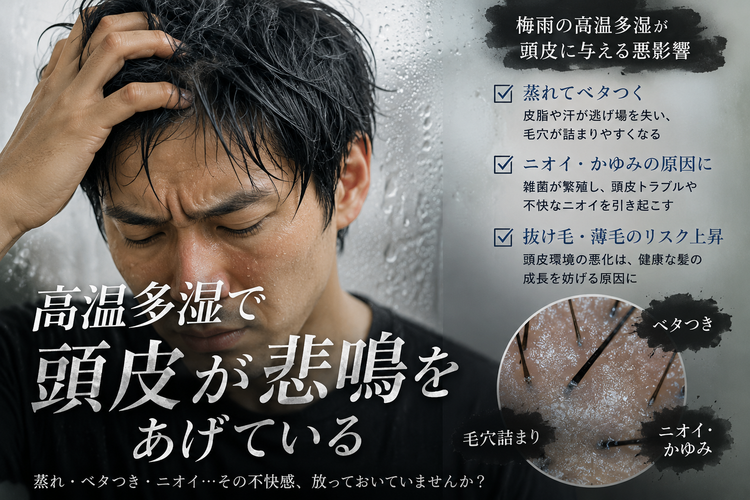 高湿度による頭皮の蒸れのイメージ